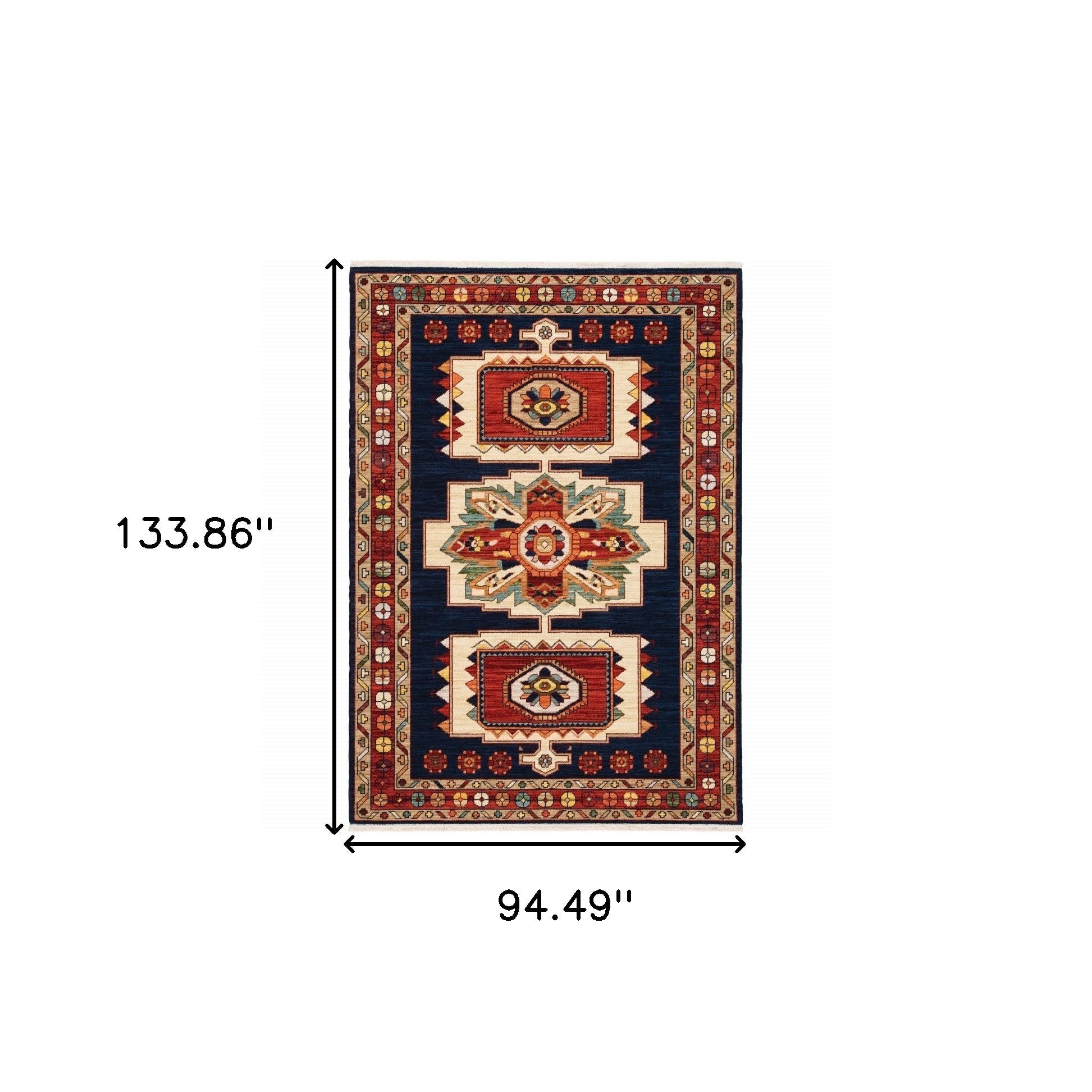 HomeRoots 7' x 10' Blue Red Machine Woven Medallions Indoor Area Rug