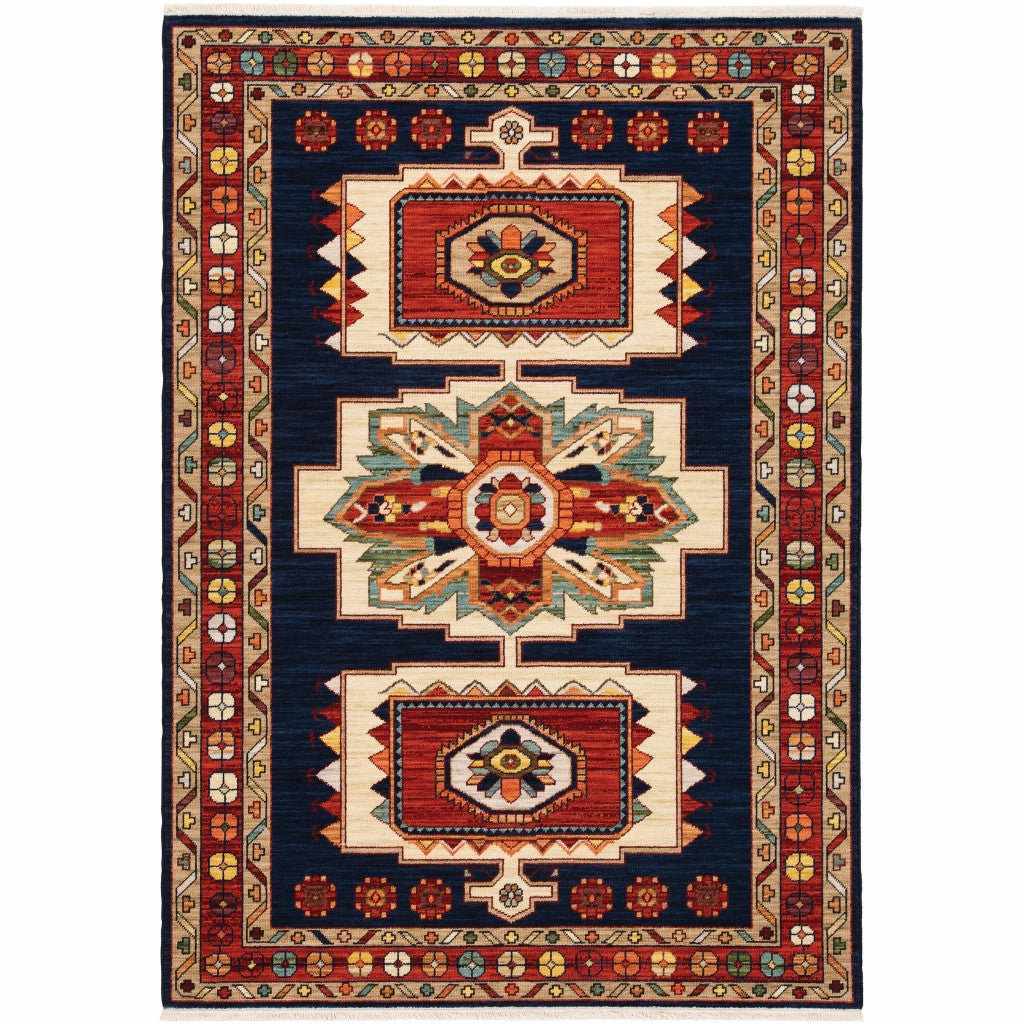HomeRoots 7' x 10' Blue Red Machine Woven Medallions Indoor Area Rug