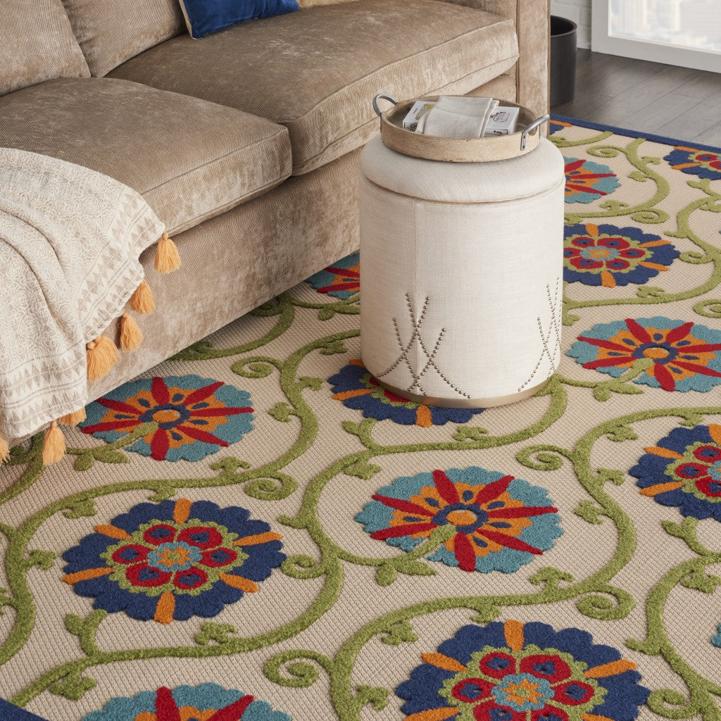 HomeRoots 7' x 10' Blue Vines Indoor Outdoor Area Rug
