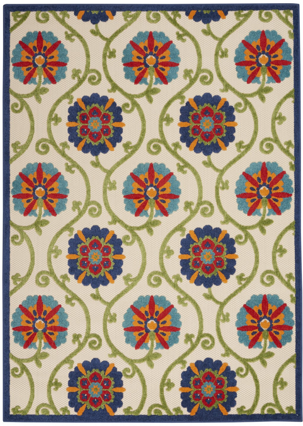 HomeRoots 7' x 10' Blue Vines Indoor Outdoor Area Rug
