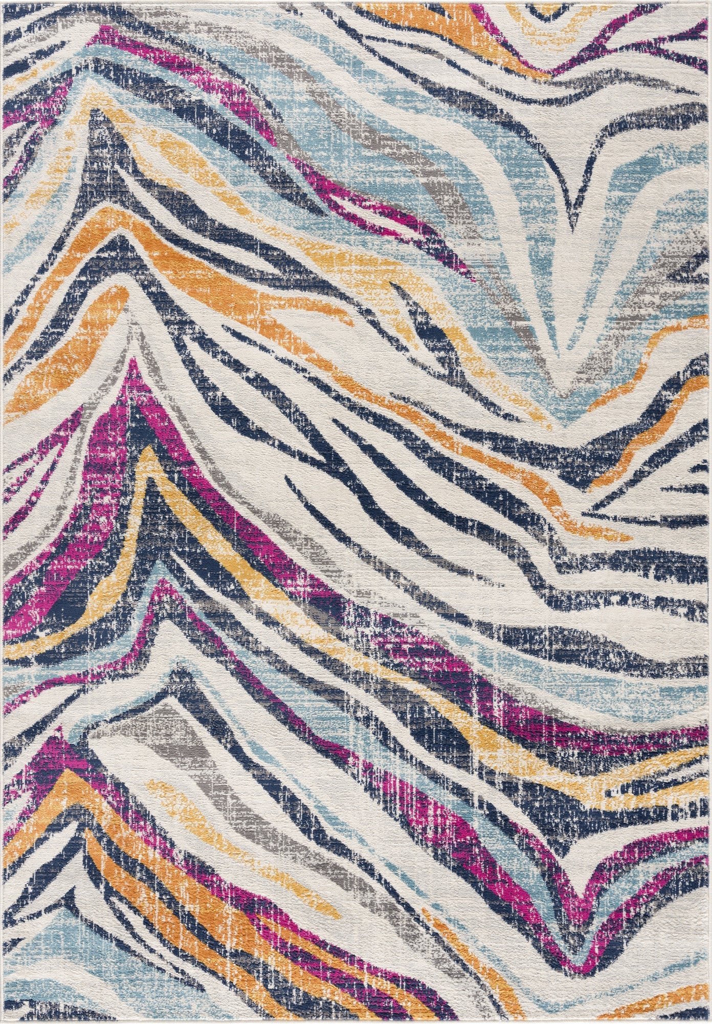 HomeRoots 7' x 10' Blue and Gold Zebra Pattern Area Rug