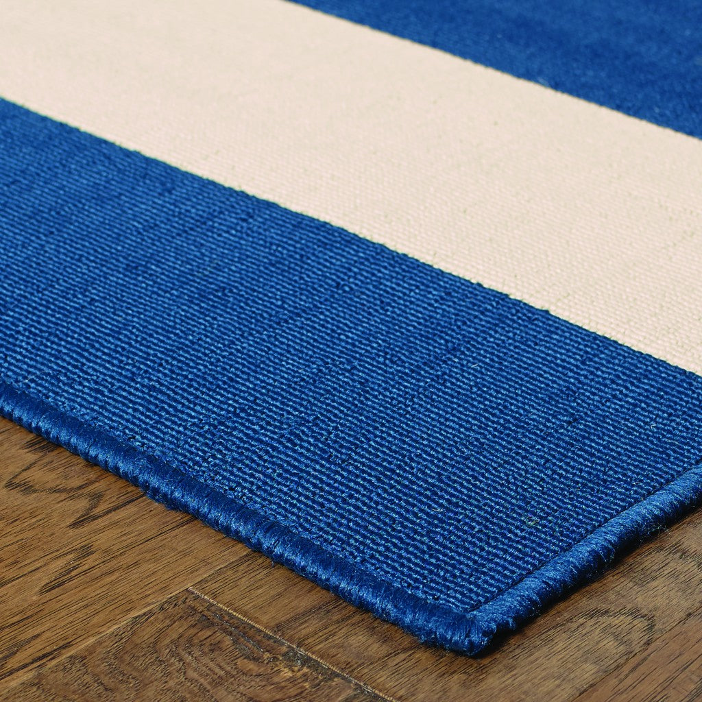 HomeRoots 7' x 10' Blue and Ivory Striped Indoor Outdoor Area Rug