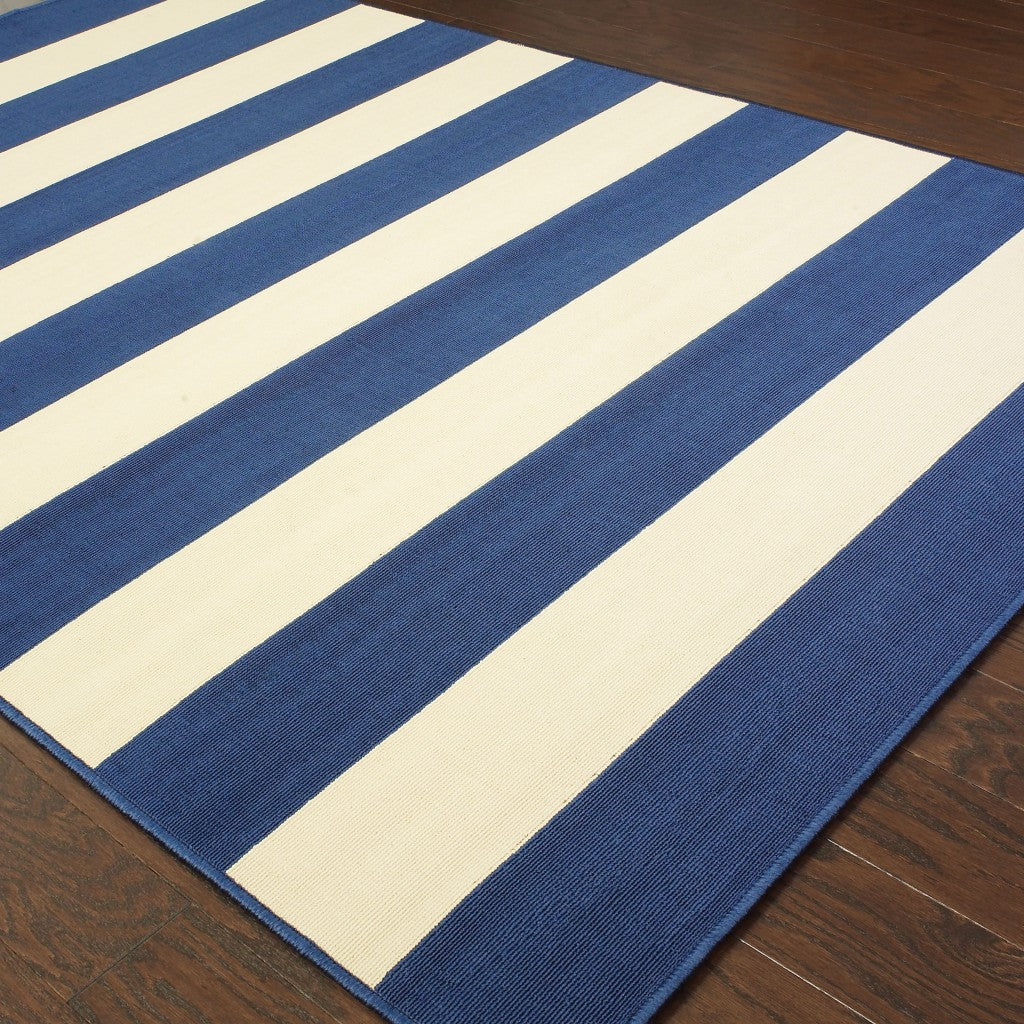 HomeRoots 7' x 10' Blue and Ivory Striped Indoor Outdoor Area Rug
