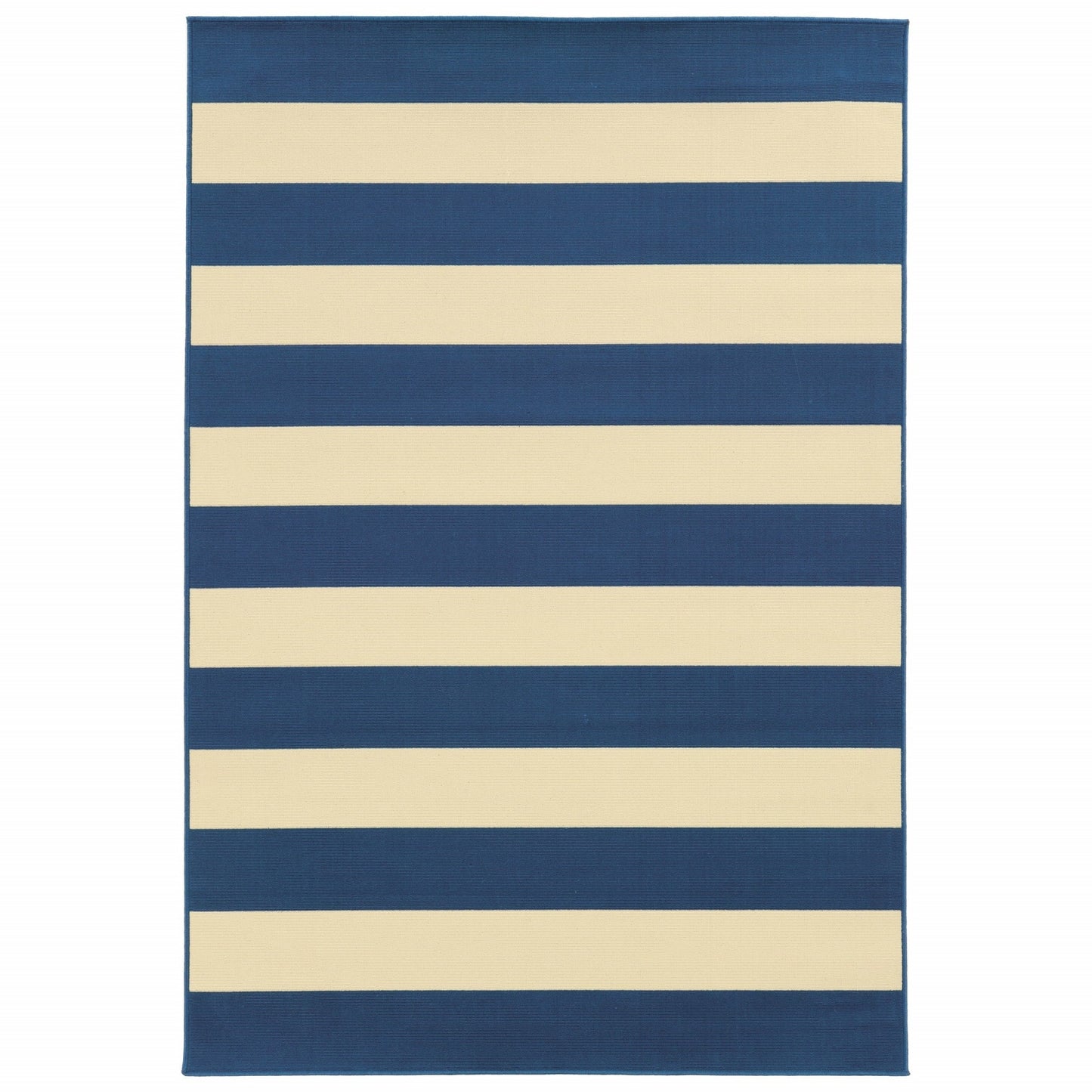 HomeRoots 7' x 10' Blue and Ivory Striped Indoor Outdoor Area Rug