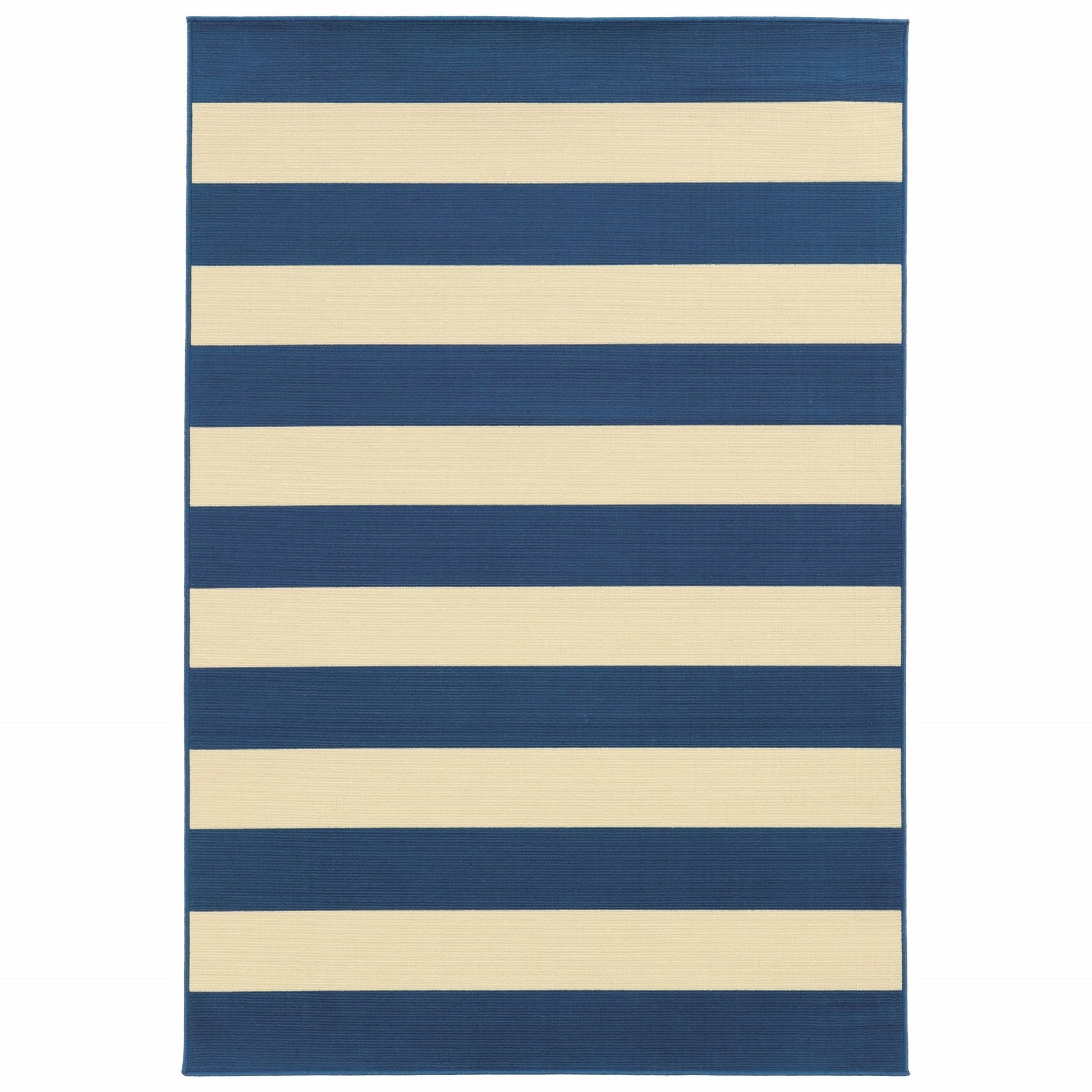HomeRoots 7' x 10' Blue and Ivory Striped Indoor Outdoor Area Rug