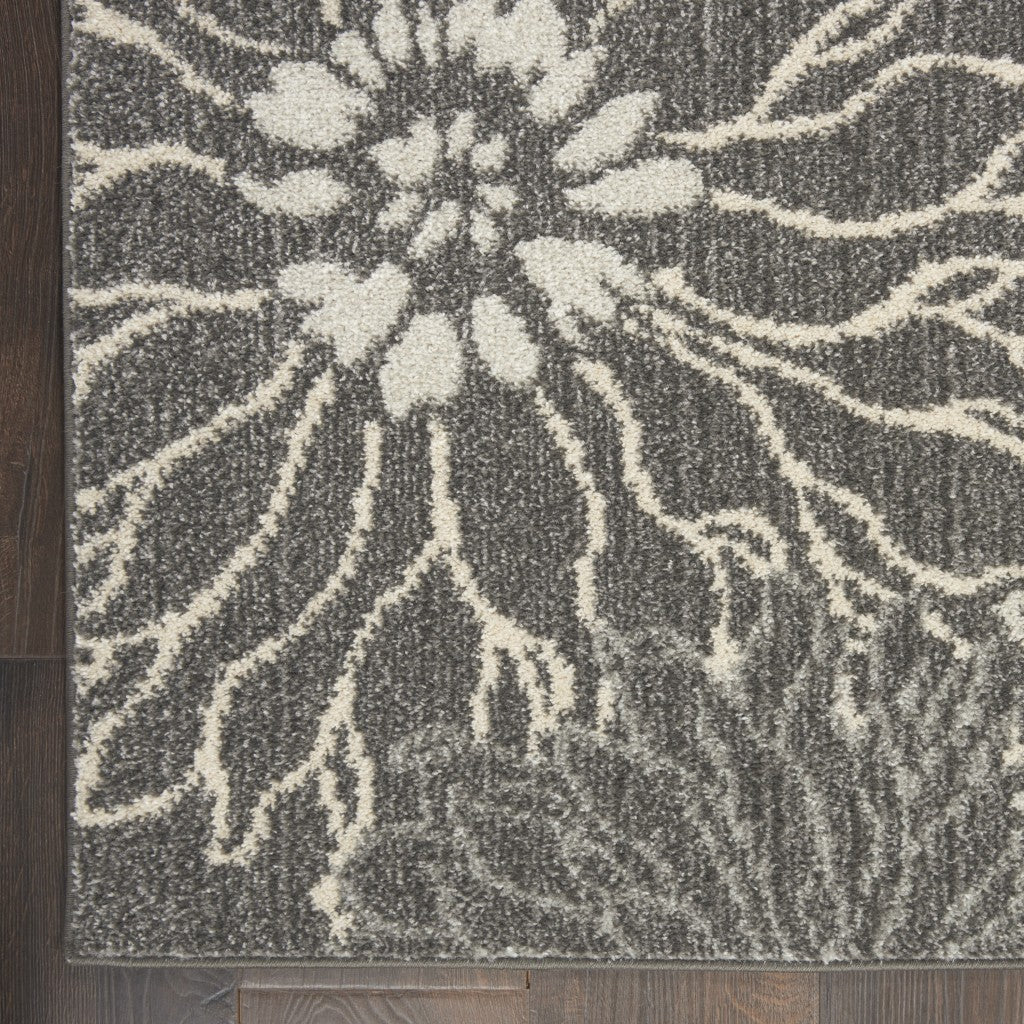 HomeRoots 7' x 10' Charcoal and Blue Big Flower Area Rug