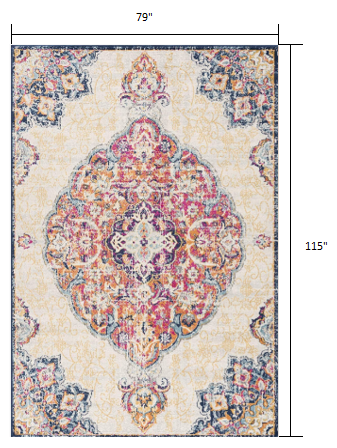 HomeRoots 7' x 10' Cream Decorative Medallion Area Rug
