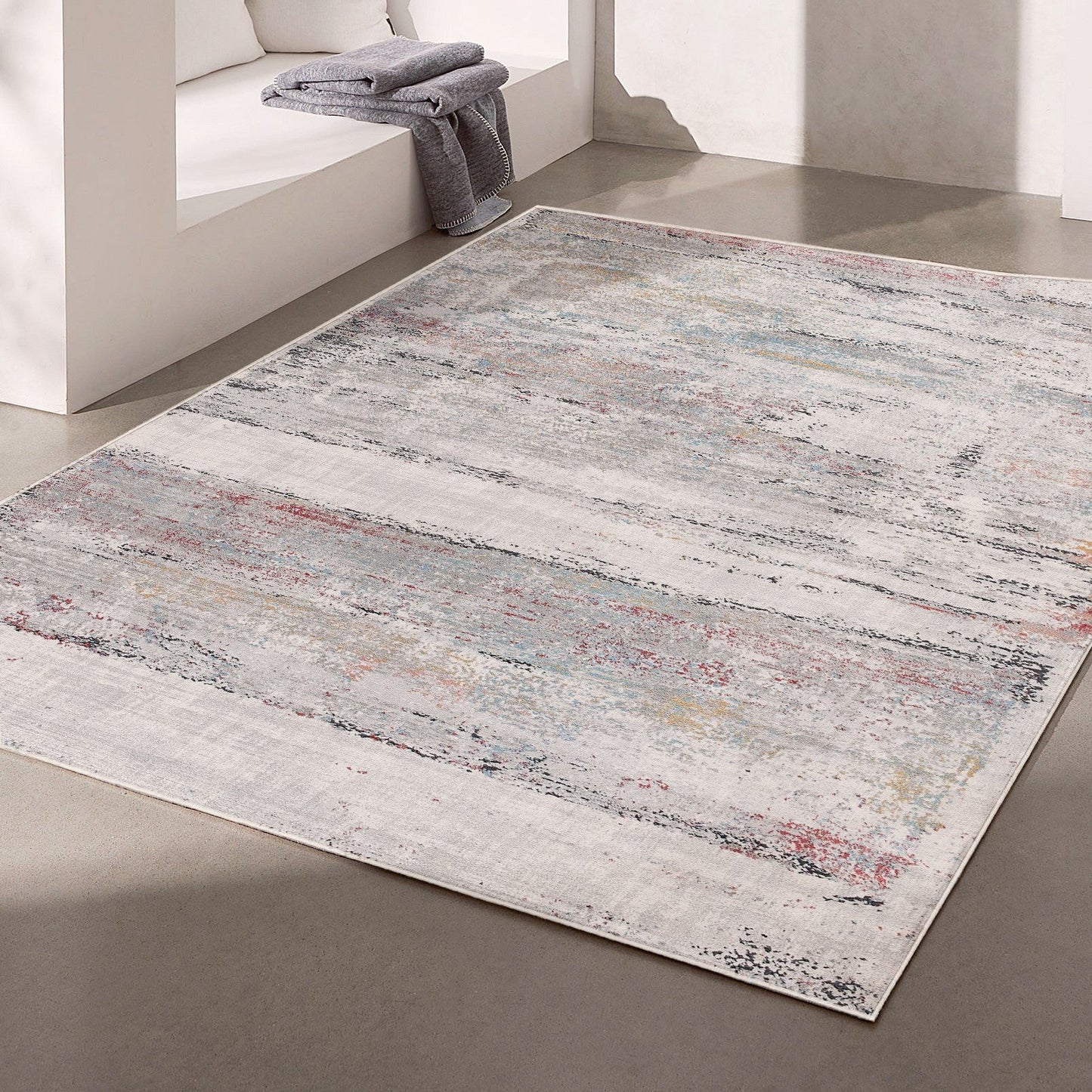 HomeRoots 7' x 10' Gray Abstract Irregular Blocks Area Rug