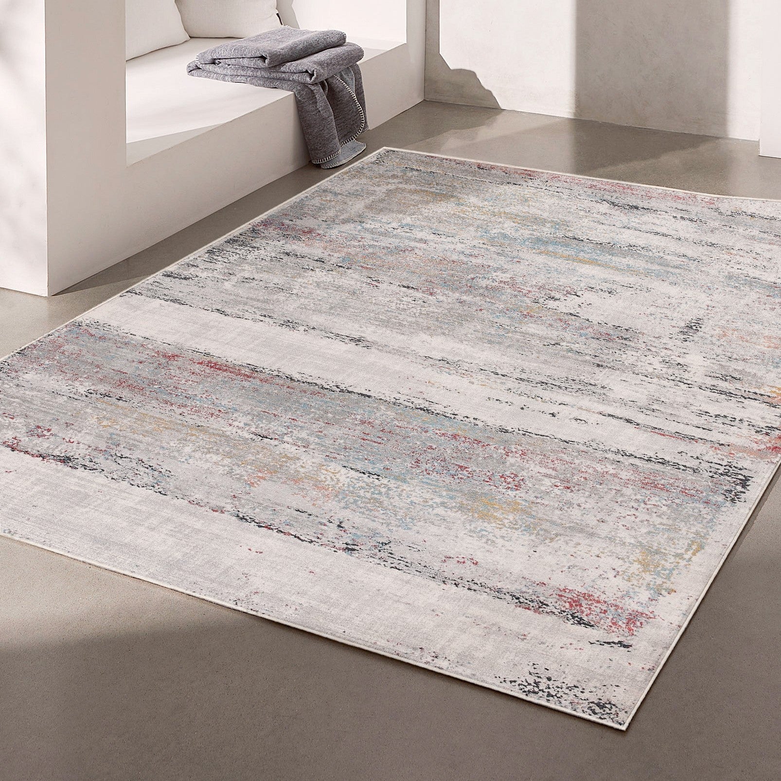 HomeRoots 7' x 10' Gray Abstract Irregular Blocks Area Rug