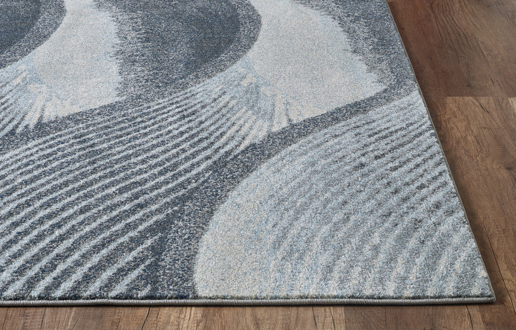 HomeRoots 7' x 10' Gray Blue Abstract Waves Modern Area Rug