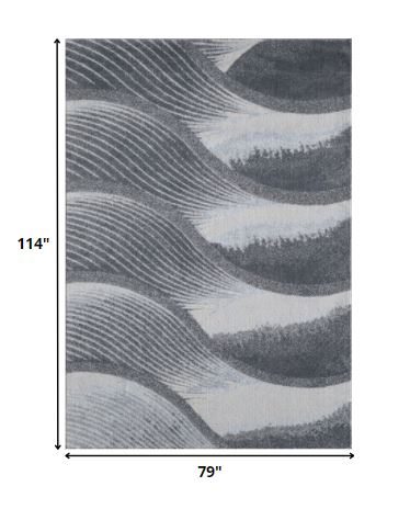 HomeRoots 7' x 10' Gray Blue Abstract Waves Modern Area Rug