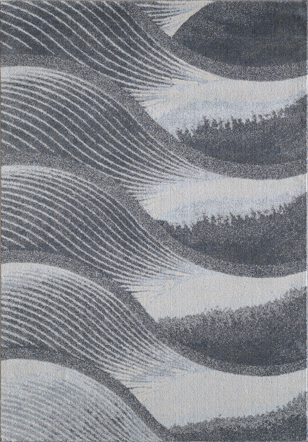 HomeRoots 7' x 10' Gray Blue Abstract Waves Modern Area Rug