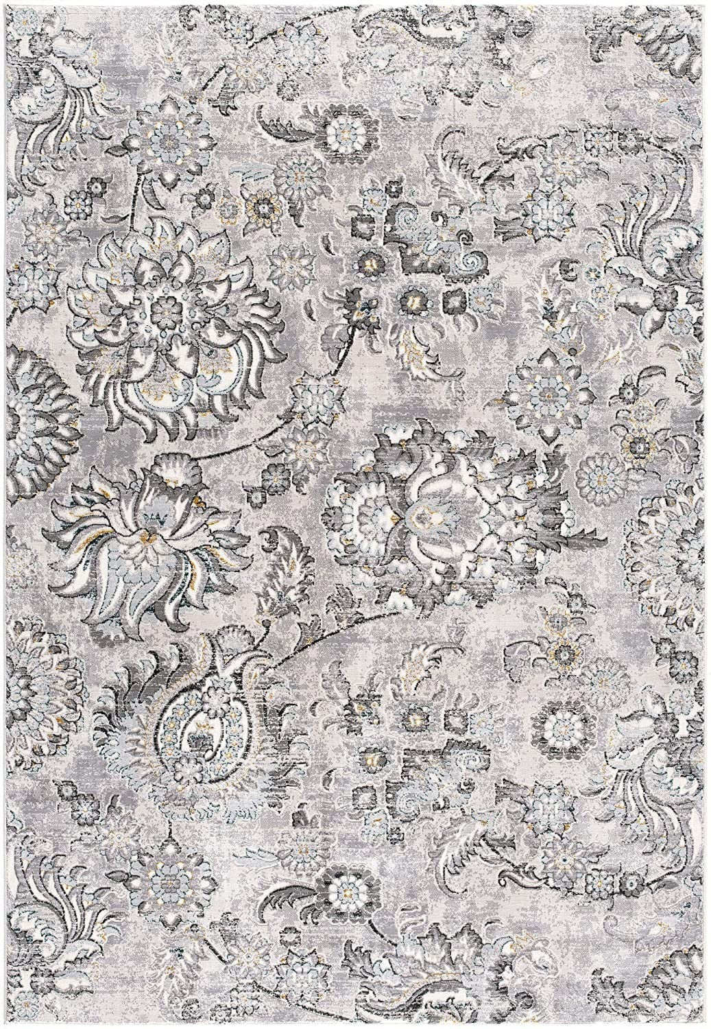HomeRoots 7' x 10' Gray Modern Jacobean Floral Area Rug