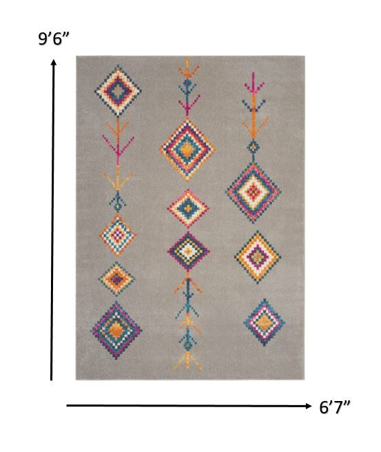 HomeRoots 7' x 10' Gray and Multicolor Geometric Area Rug