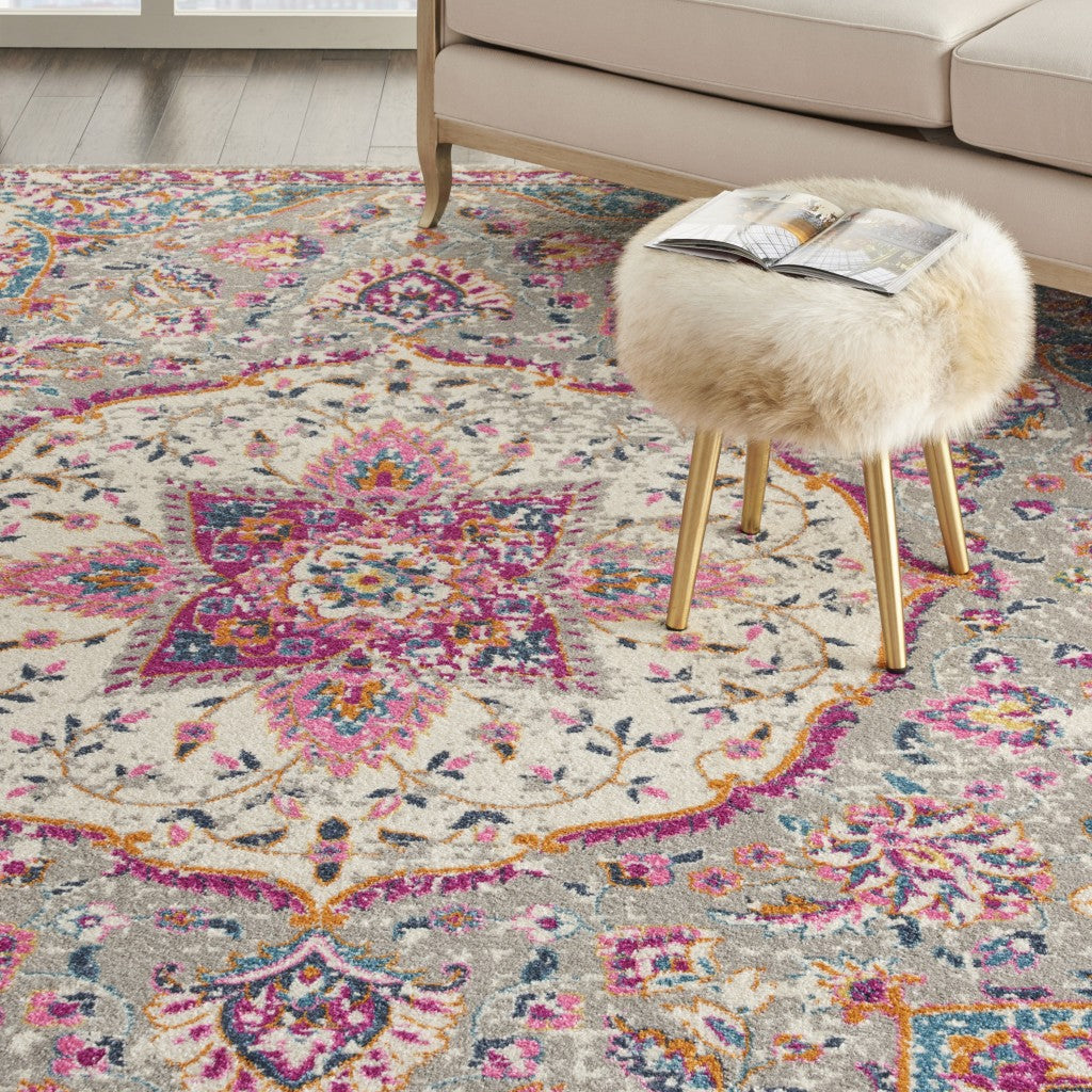 HomeRoots 7' x 10' Gray and Pink Medallion Area Rug