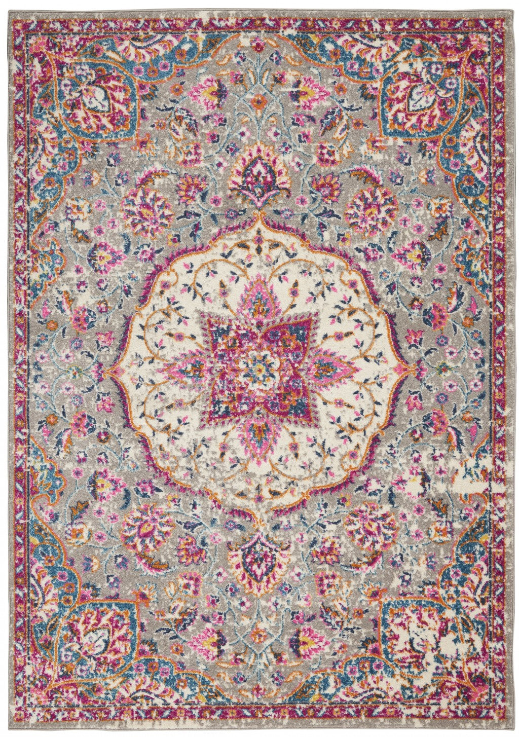 HomeRoots 7' x 10' Gray and Pink Medallion Area Rug