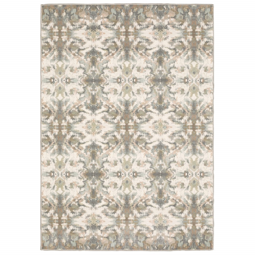 HomeRoots 7' x 10' Ivory Gray Abstract Ikat Indoor Area Rug