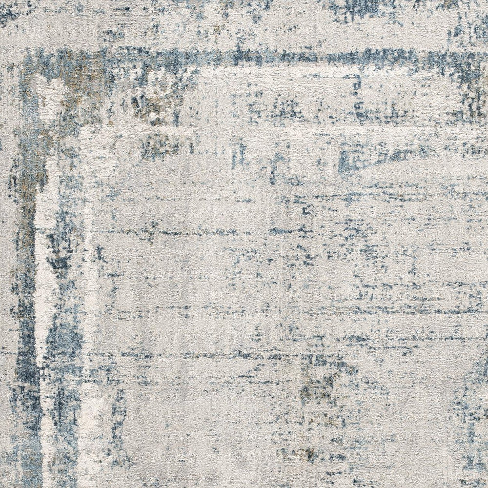 HomeRoots 7' x 10' Ivory and Blue Abstract Distressed Area Rug