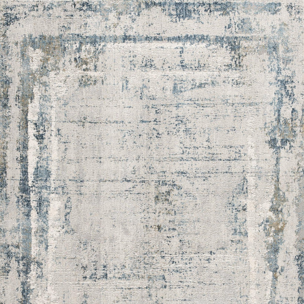 HomeRoots 7' x 10' Ivory and Blue Abstract Distressed Area Rug