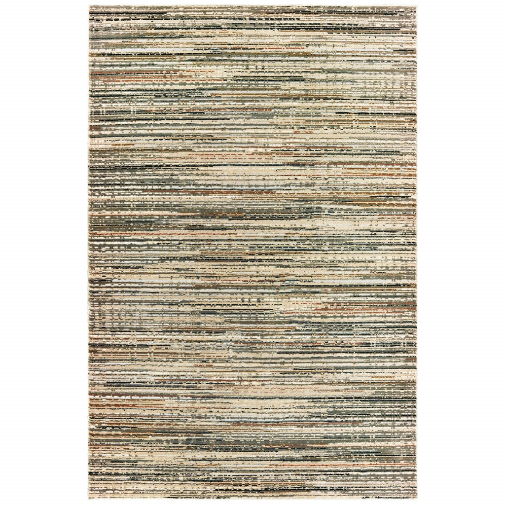HomeRoots 7' x 10' Ivory and Sage Abstract Lines Indoor Area Rug
