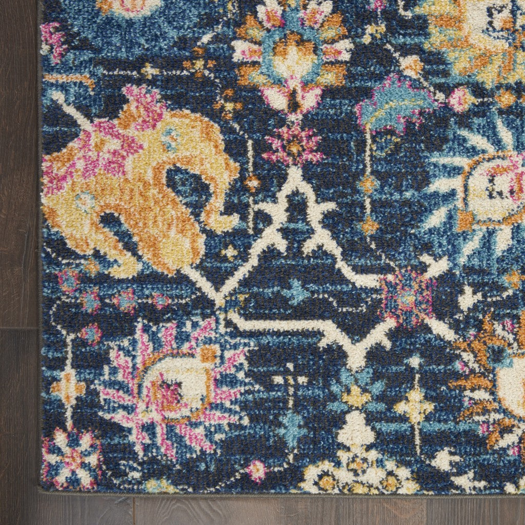 HomeRoots 7' x 10' Navy Blue Floral Buds Area Rug
