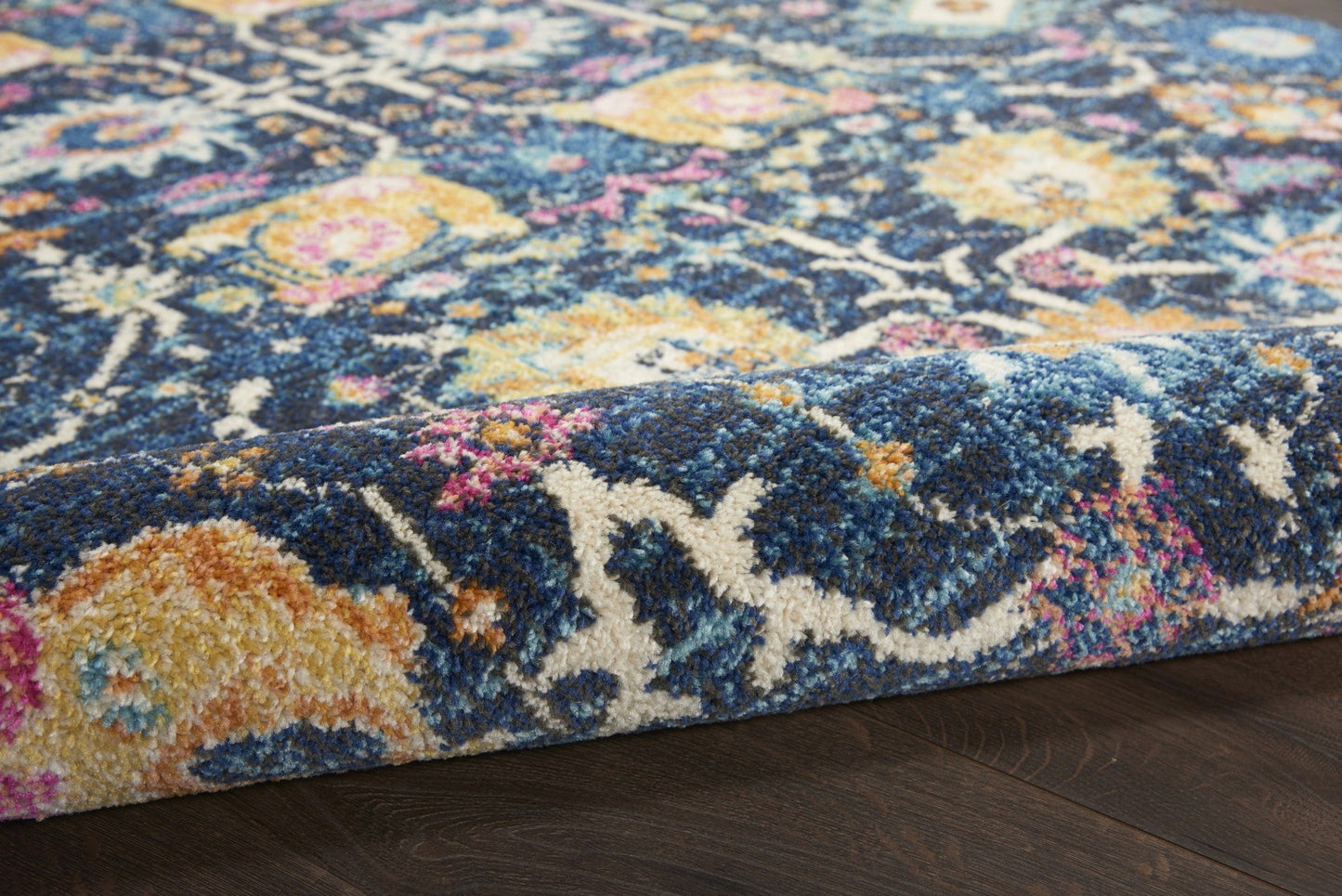 HomeRoots 7' x 10' Navy Blue Floral Buds Area Rug