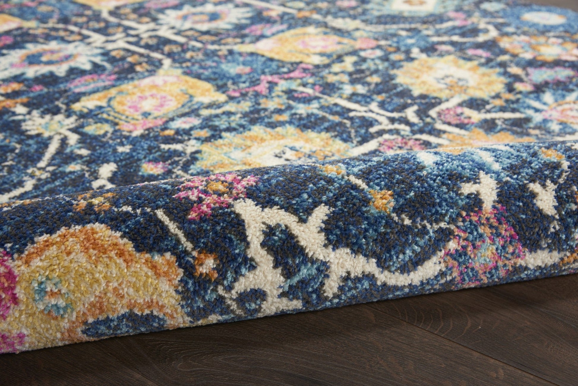 HomeRoots 7' x 10' Navy Blue Floral Buds Area Rug