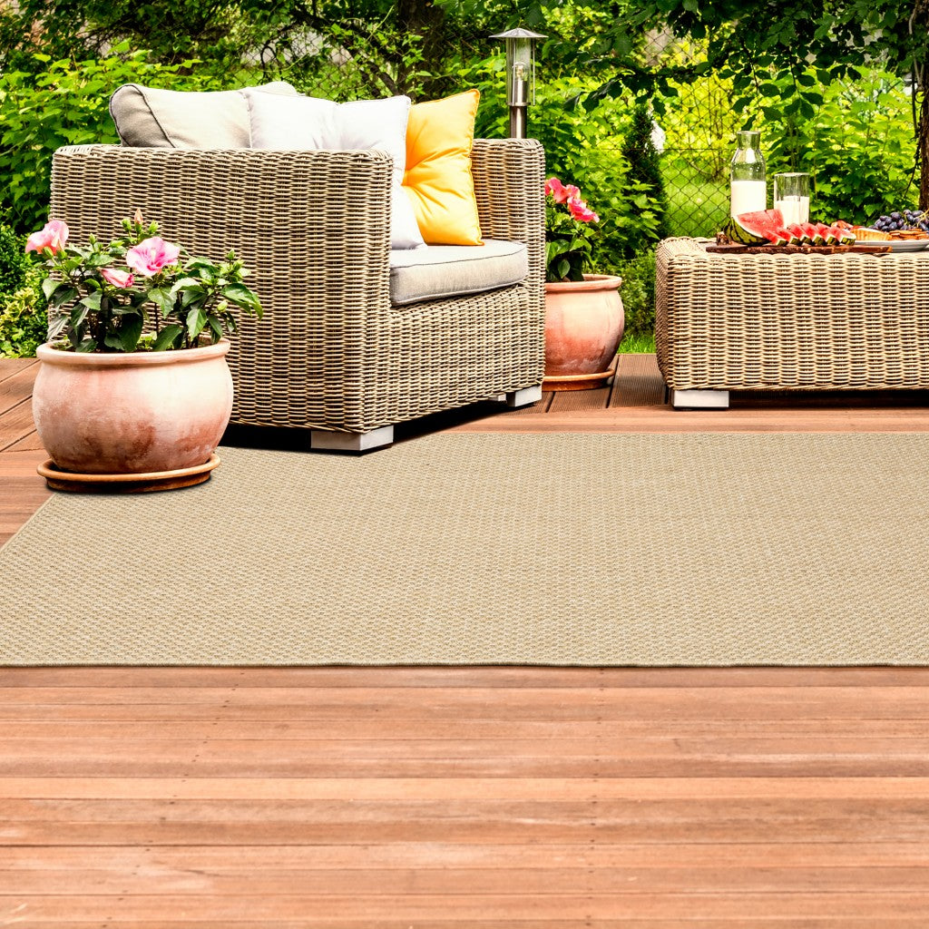 HomeRoots 7’ x 10’ Solid Sand Beige Indoor Outdoor Area Rug