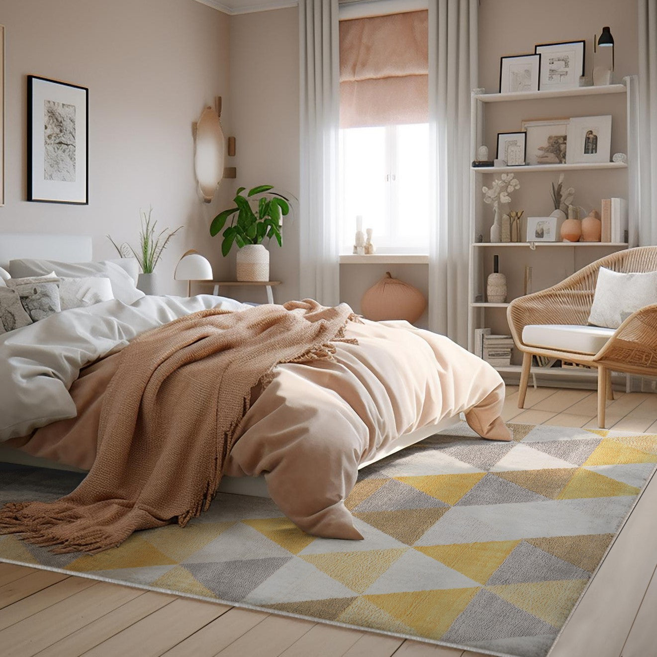 HomeRoots 7’ x 10’ Triangular Lattice Area Rug in Yellow Finish
