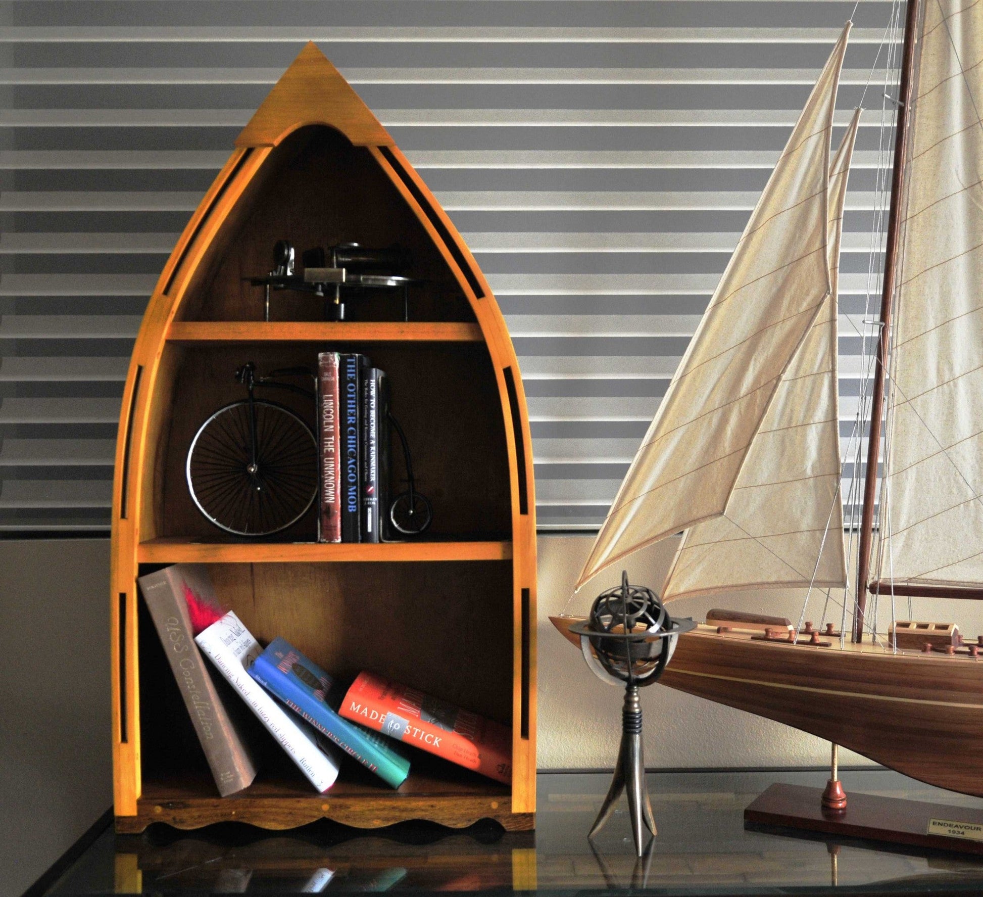HomeRoots 7" x 18.5" x 34.3" Wooden Canoe Book Shelf Small