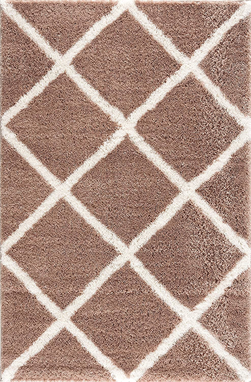 HomeRoots 7' x 9' Beige and White Modern Lattice Area Rug