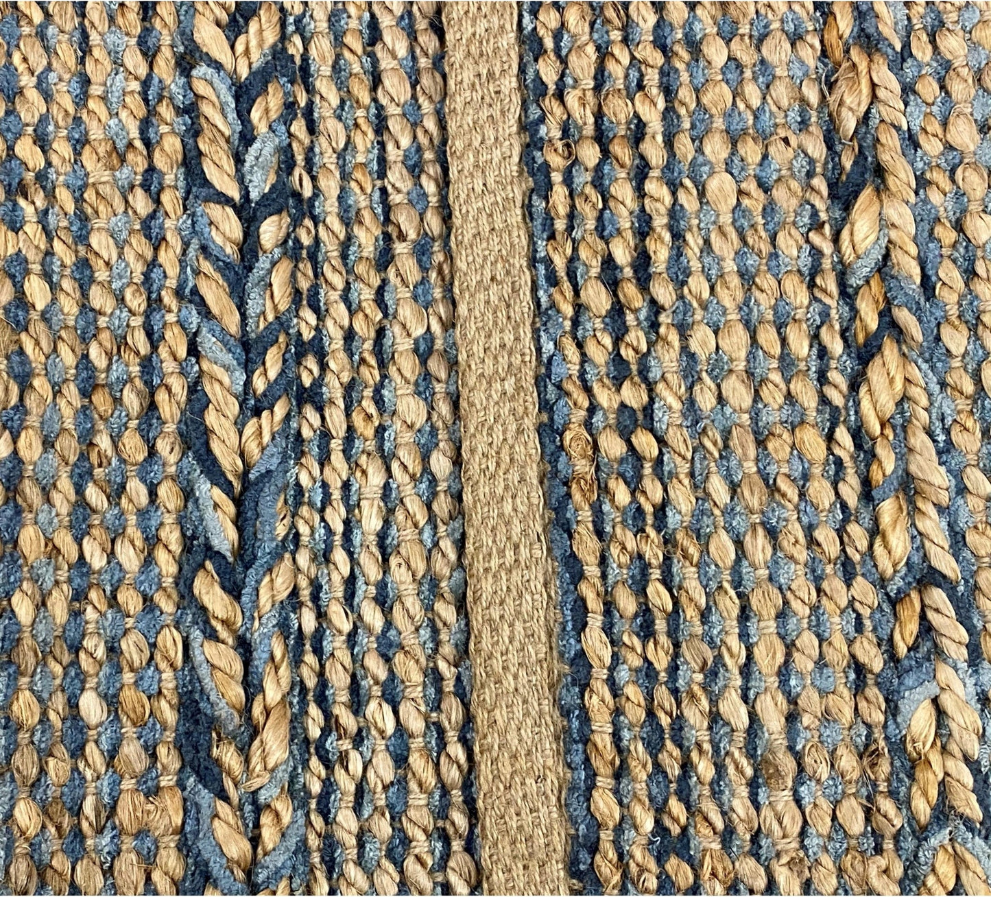 HomeRoots 7' x 9' Blue and Tan Braided Stripe Area Rug