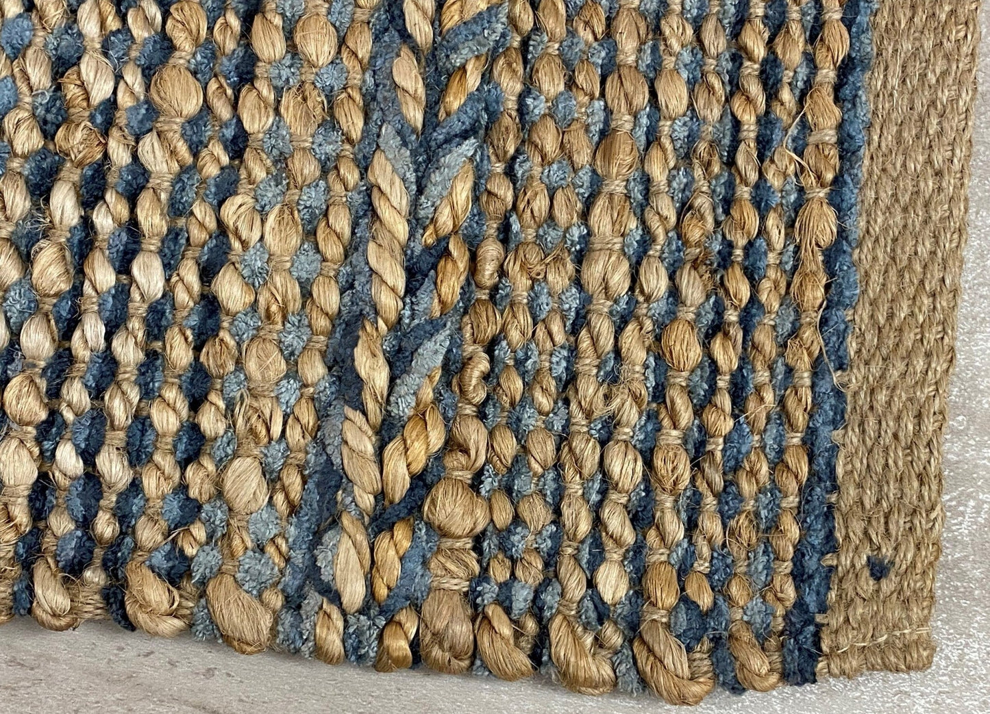 HomeRoots 7' x 9' Blue and Tan Braided Stripe Area Rug