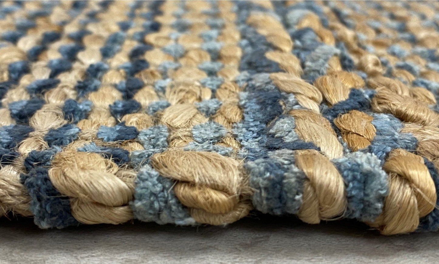 HomeRoots 7' x 9' Blue and Tan Braided Stripe Area Rug