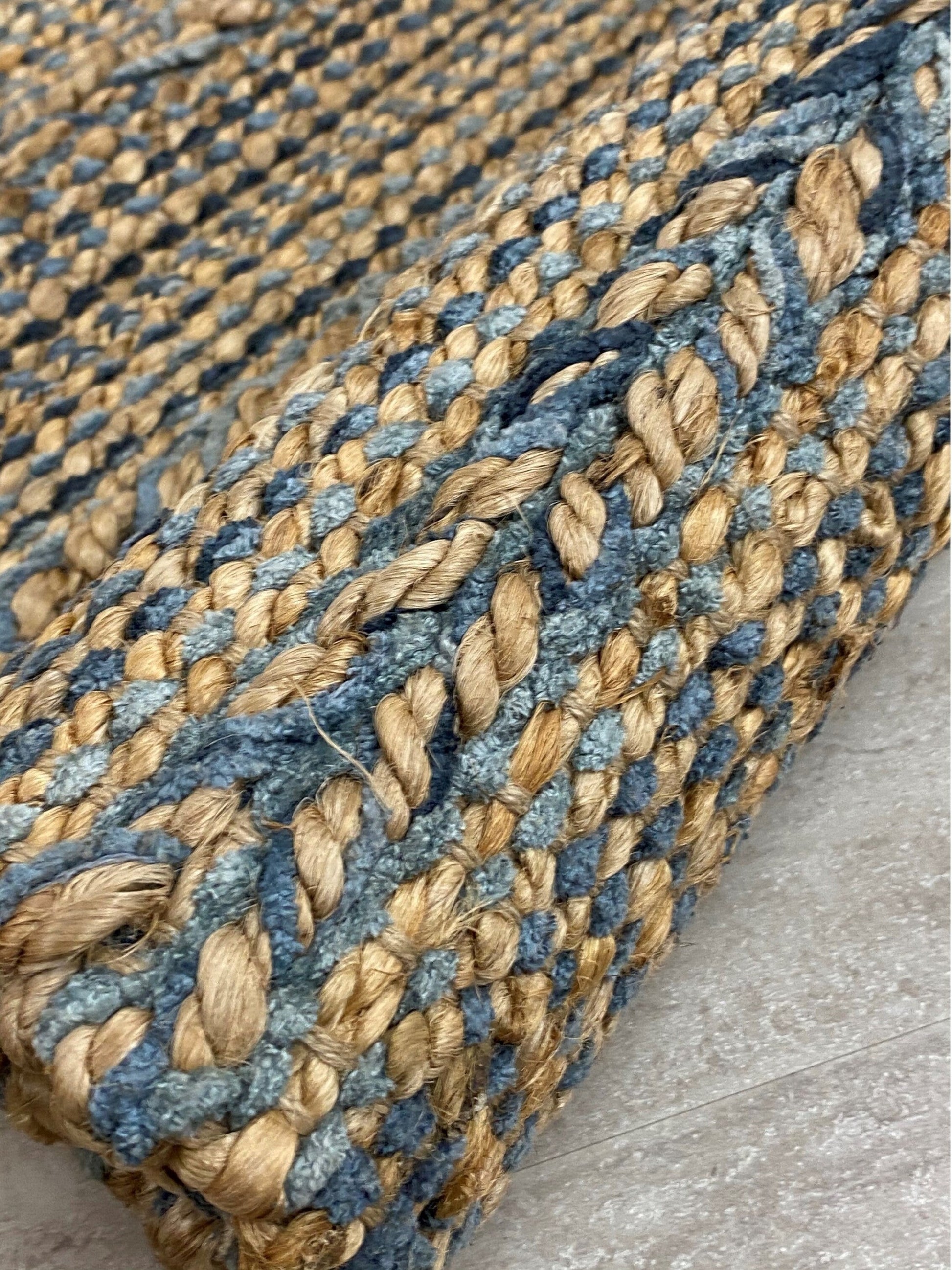 HomeRoots 7' x 9' Blue and Tan Braided Stripe Area Rug