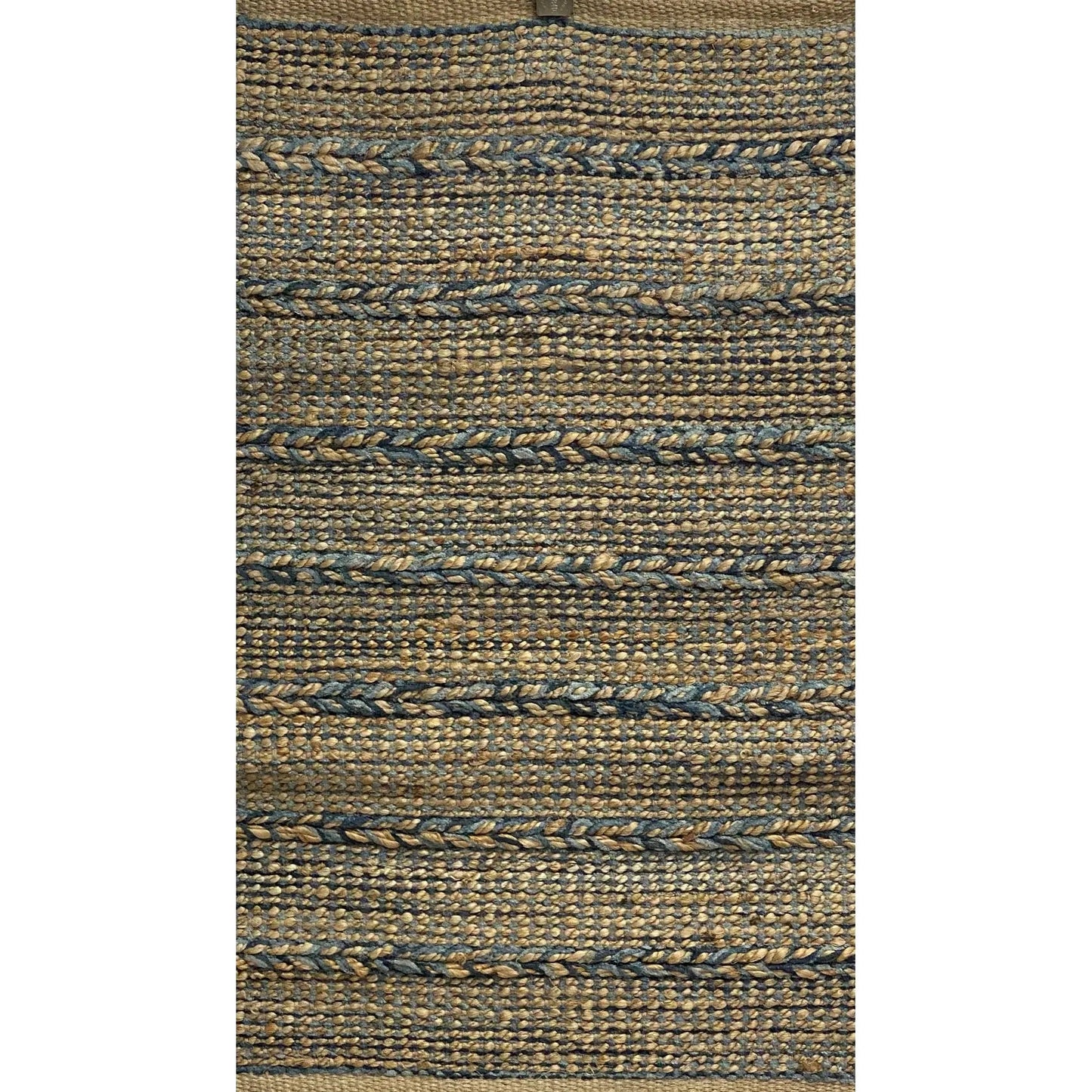 HomeRoots 7' x 9' Blue and Tan Braided Stripe Area Rug