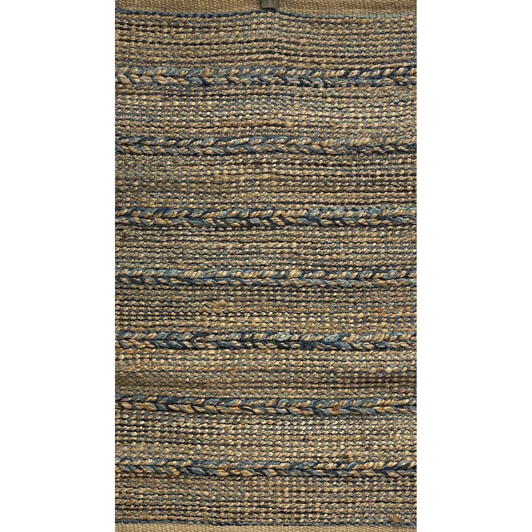 HomeRoots 7' x 9' Blue and Tan Braided Stripe Area Rug