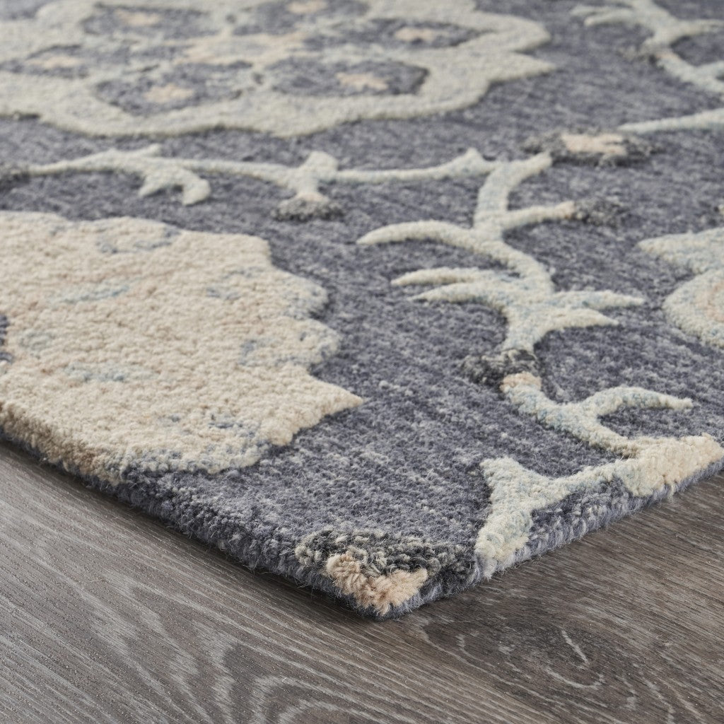 HomeRoots 7' x 9' Gray Floral Trellis Area Rug