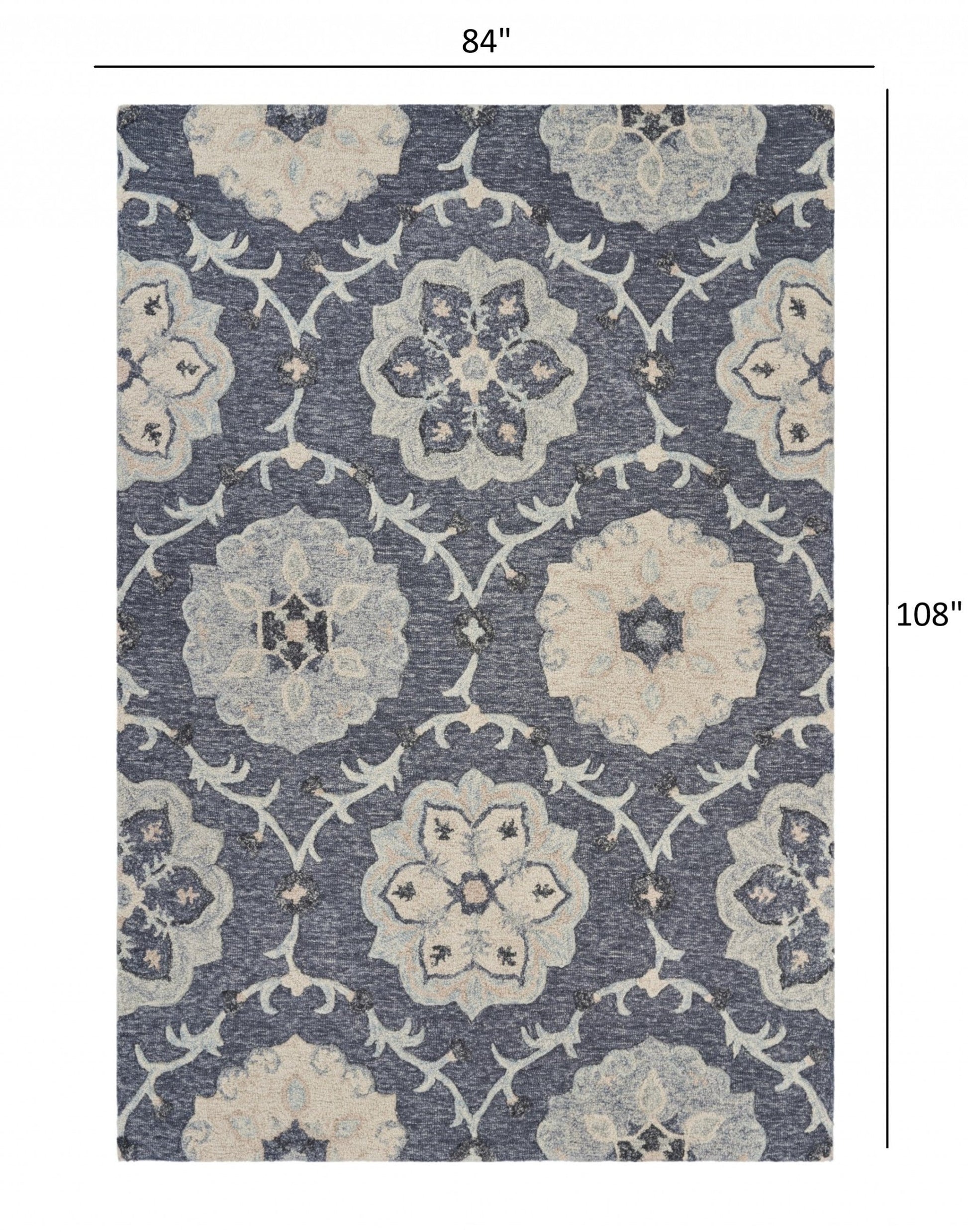 HomeRoots 7' x 9' Gray Floral Trellis Area Rug