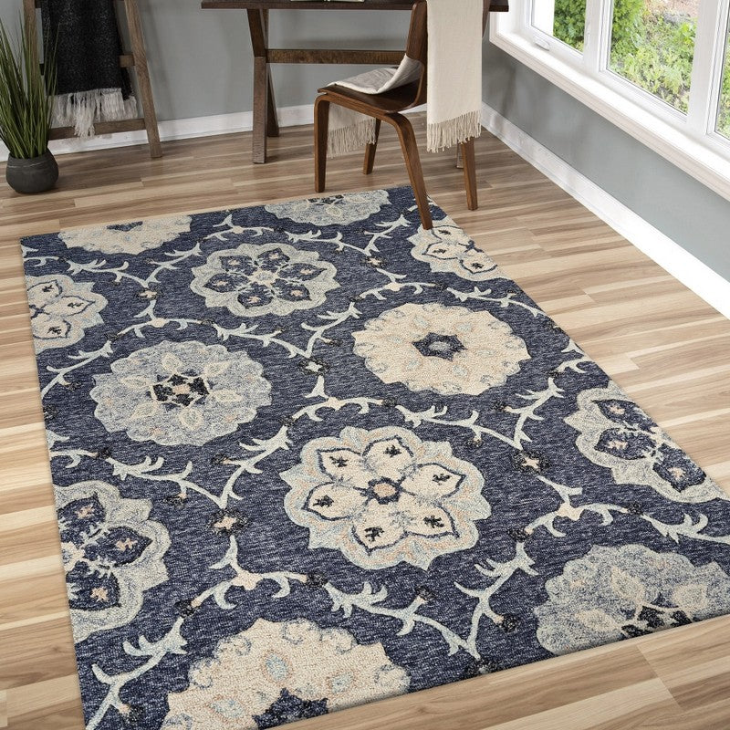 HomeRoots 7' x 9' Gray Floral Trellis Area Rug