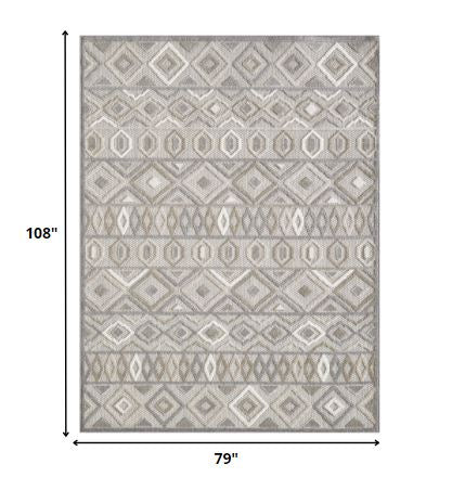 HomeRoots 7' x 9' Gray Ivory Aztec Pattern Indoor Outdoor Area Rug