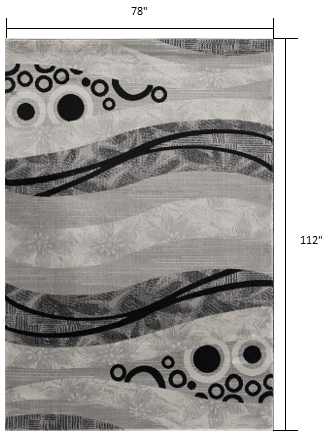 HomeRoots 7' x 9' Gray and Black Abstract Waves Area Rug
