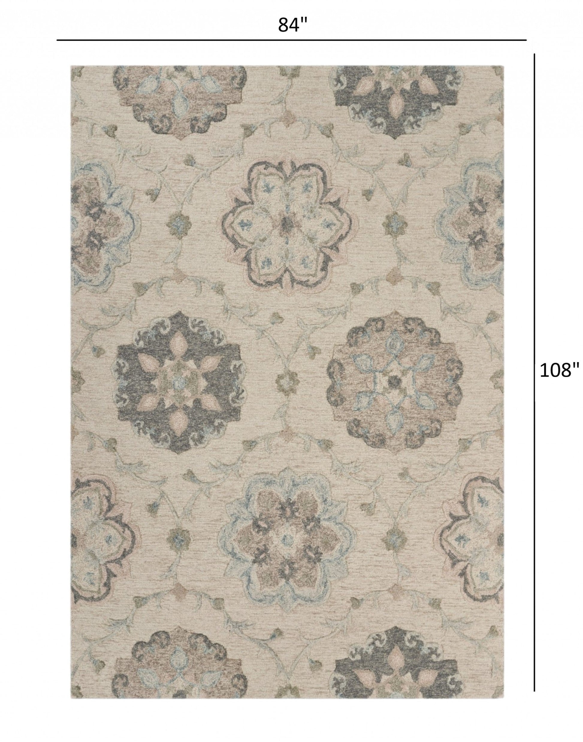 HomeRoots 7' x 9' Ivory Intricate Floral Area Rug