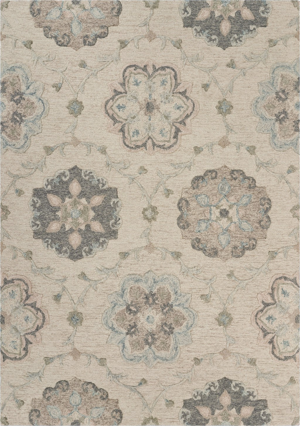 HomeRoots 7' x 9' Ivory Intricate Floral Area Rug