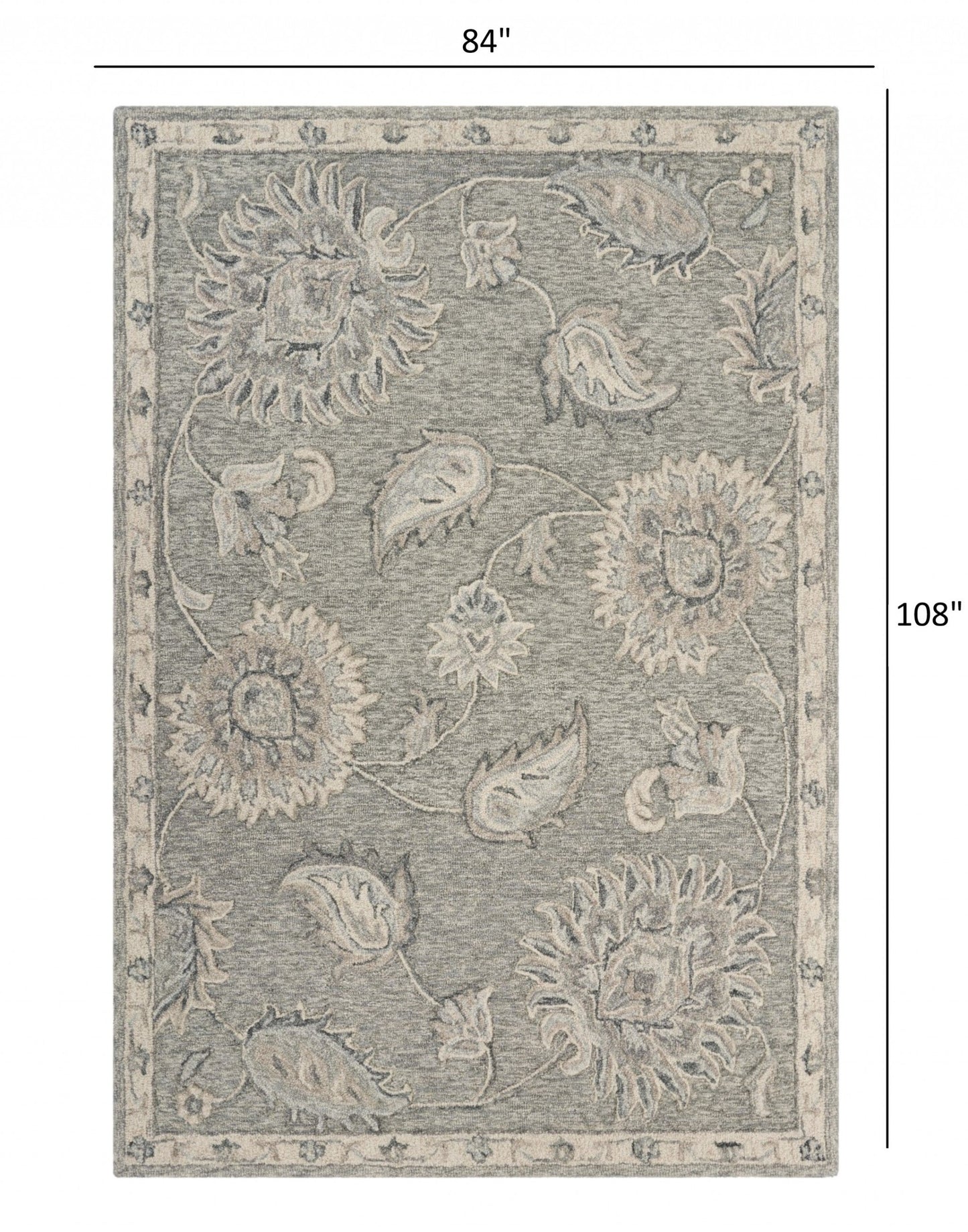 HomeRoots 7' x 9' Light Gray Floral Area Rug