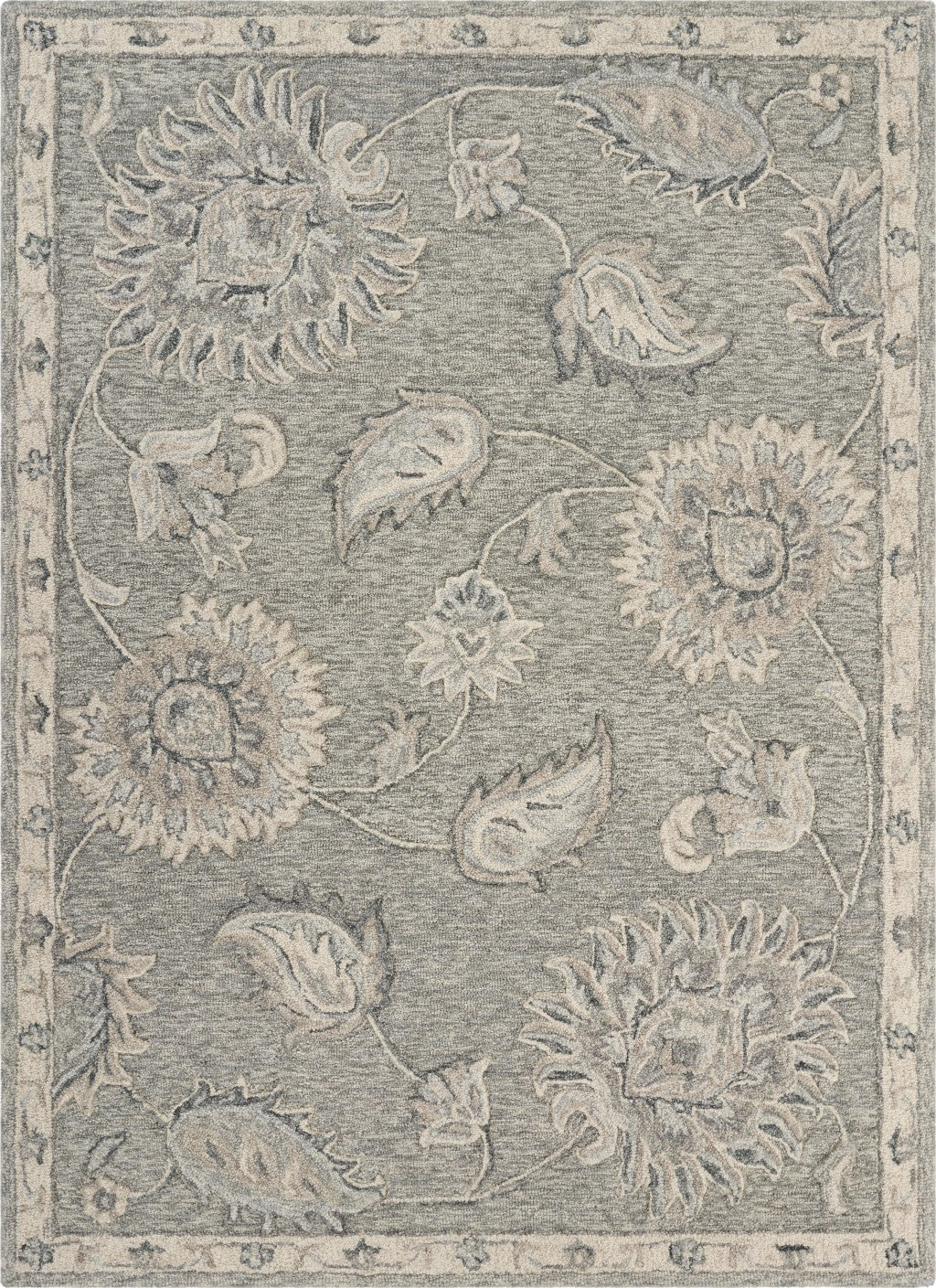 HomeRoots 7' x 9' Light Gray Floral Area Rug