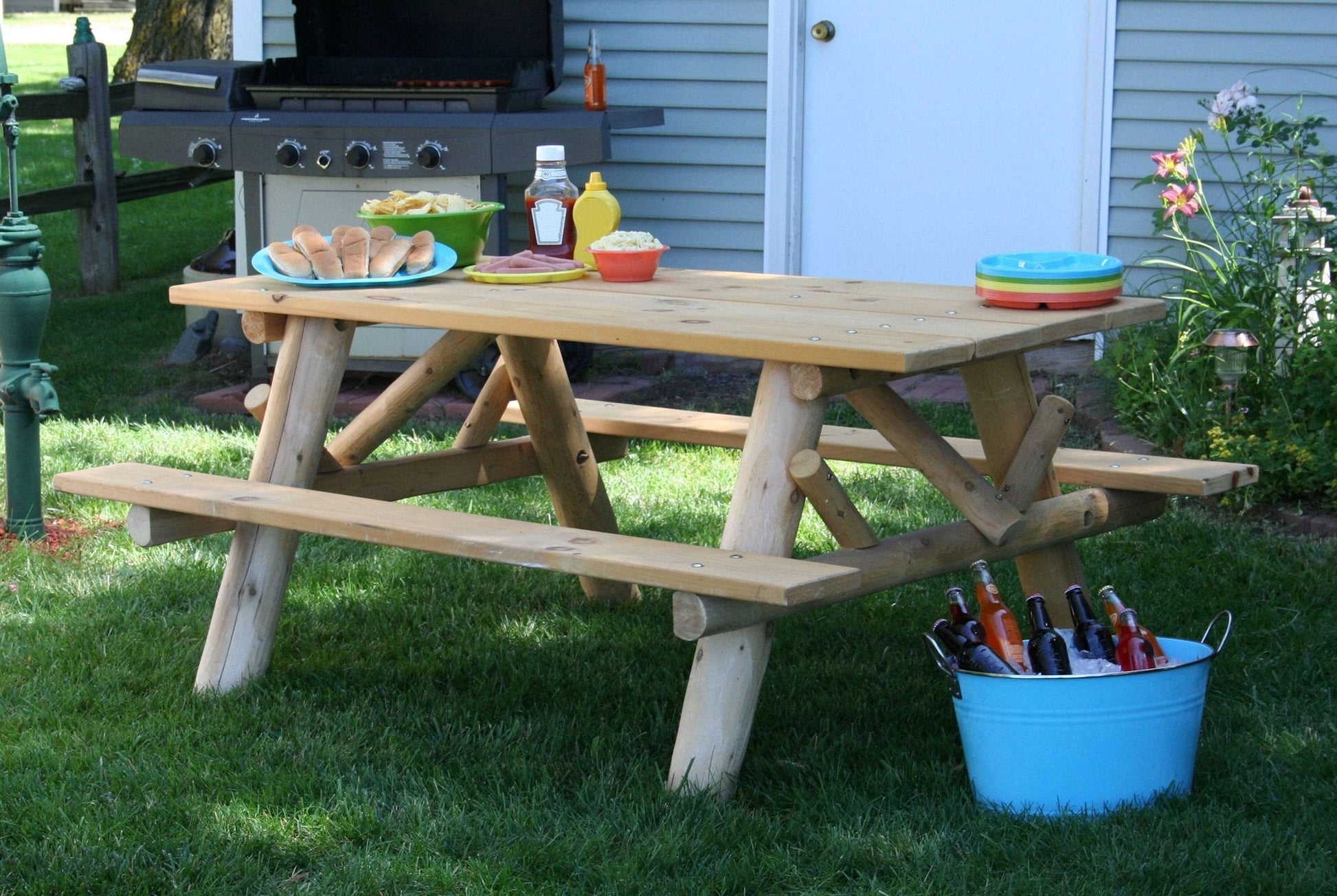 HomeRoots 70" x 50" x 29" Natural Wood Picnic Table