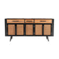 HomeRoots 71" Modern Natural And Rattan Buffet Server With Rustic Black Finish