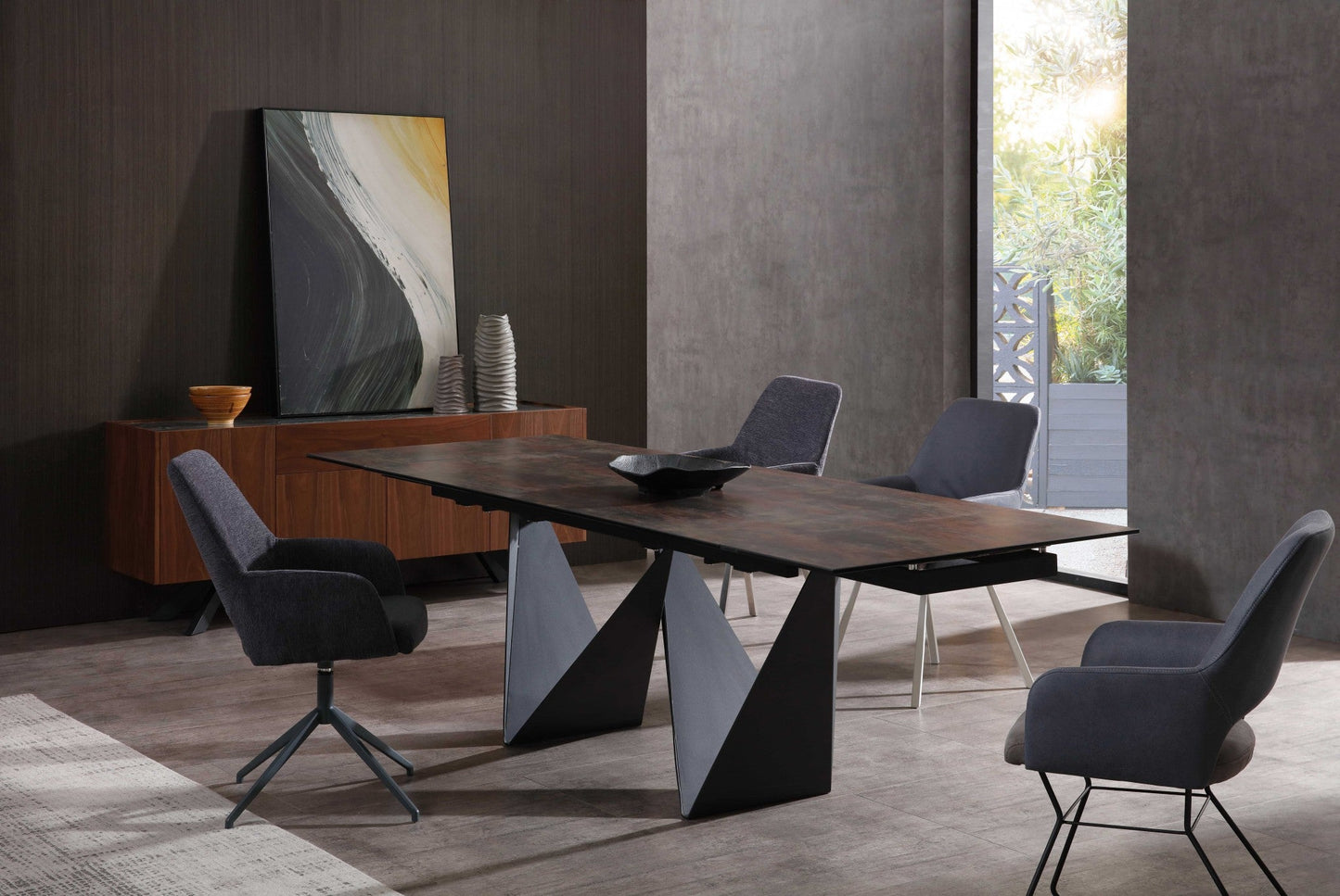 HomeRoots 71 x 35 x 30 Black Ceramic Metal Dining Table