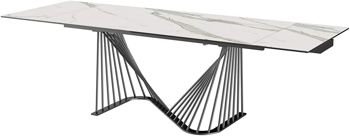 HomeRoots 71 x 35 x 30 White Glass Ceramic Dining Table